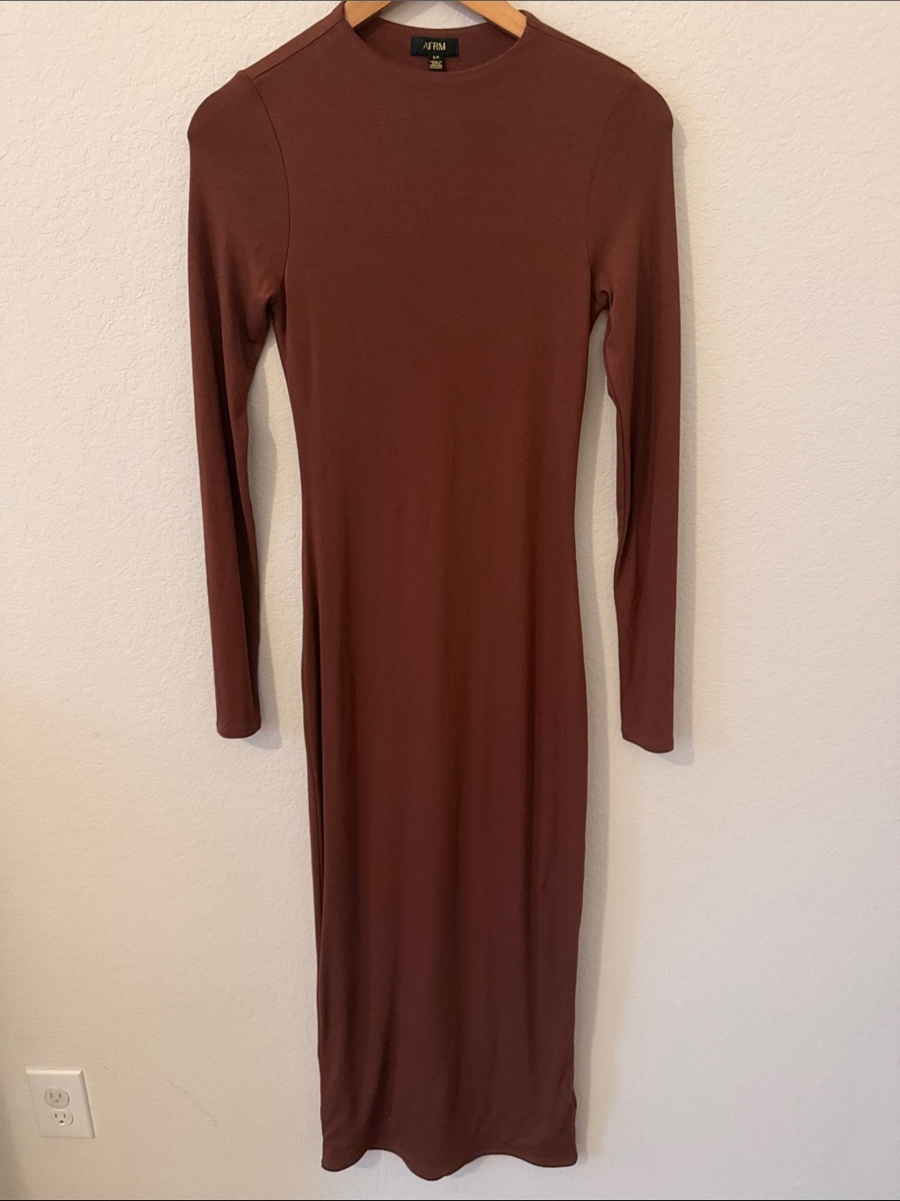 AFRM Juniper Knit Crepe Long Sleeve Midi Dress - Cappuccino Brown S